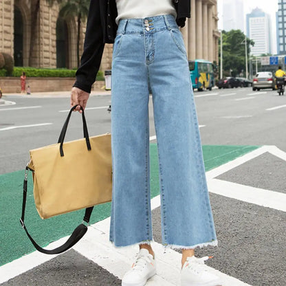 Women High Waist Straight Loose Wide Leg Casual Denim Jeans