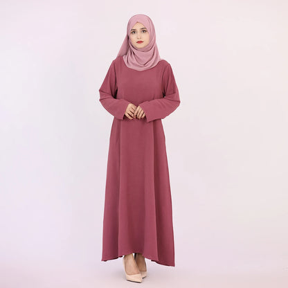 2025 Fashion Simple Muslim Dress Solid Abaya Arab Turkey Dubai Kaftan Modest Long Sleeve Maxi Dress Islamic Clothing LR593
