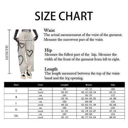 Women Heart Printing Sweatpants Loose Straight Joggers High Waist Wide Leg Pants Oversize Streetwear Korean Y2k Hip Hop Trousers