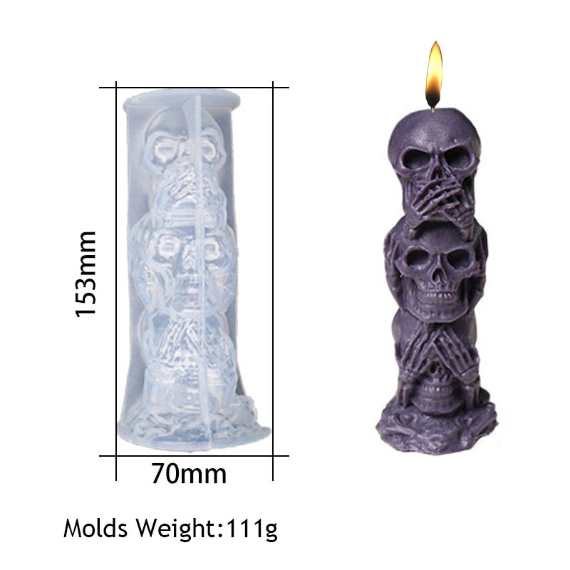 Halloween Ornament Candle Silicone Mold  DIY Handmade Epoxy Resin Pumpkin Tombstone Triple Skulls Wax Craft Molds Party Supplies