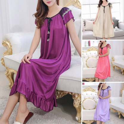 Night Dress Women Short Sleeve V Neck Homewear Long Dress Nightgowns Sleepwear Nachtkleding Vrouwen Night Gown For Women