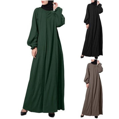 Women Eid Muslim Dress Ramadan Morocco Pleated Party Dresses Dubai Kaftan Islam Vestidos Arab Long Robe Solid Abaya Modest