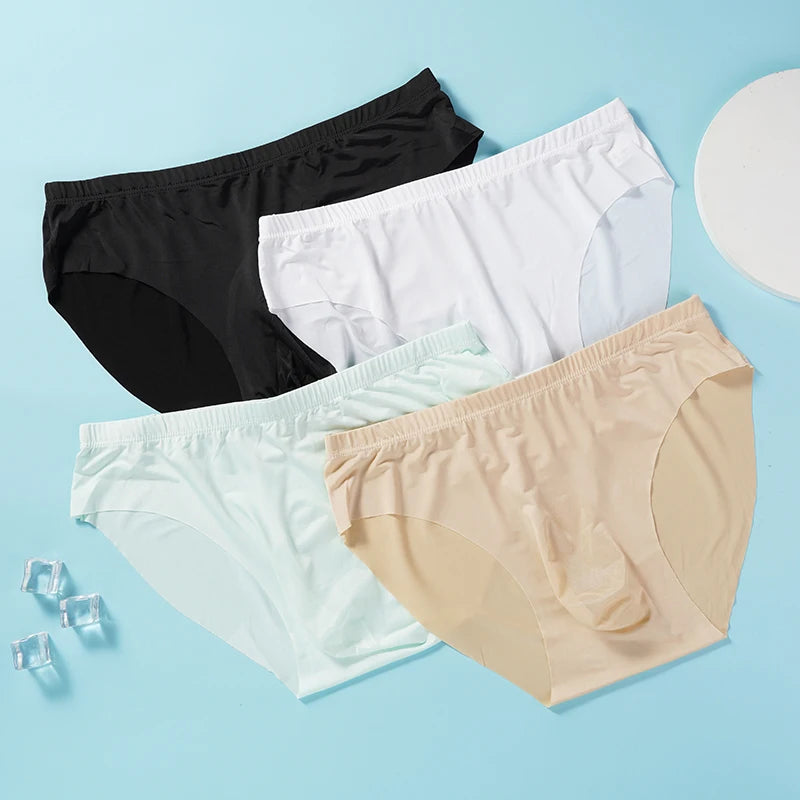 5 Pairs/Lot Men's Ice Silk Briefs Summer Transparent Seamless Sexy Quick-drying Trendy Breathable Underwear Ultra-thin Panties