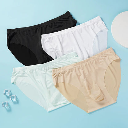 5 Pairs/Lot Men's Ice Silk Briefs Summer Transparent Seamless Sexy Quick-drying Trendy Breathable Underwear Ultra-thin Panties