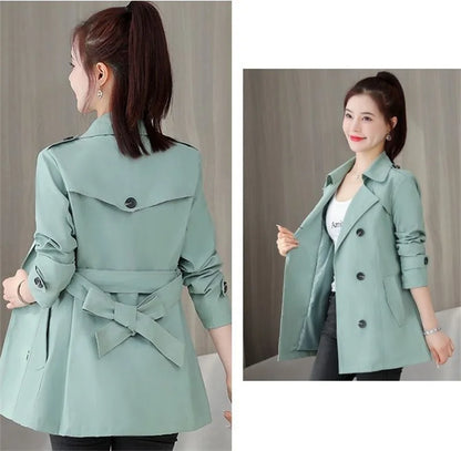 Women's Jacket 2024 New Spring Long Sleeves Stand Collar Casual Windbreaker Female Double-breasted With Belt Outerwear