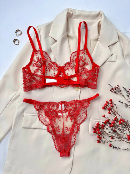 Ellolace Fancy Lingerie Lace Embroidery Fairy Seamless Tulle Underwear See Through Exotic Sets Floral Beautiful Bilizna Set