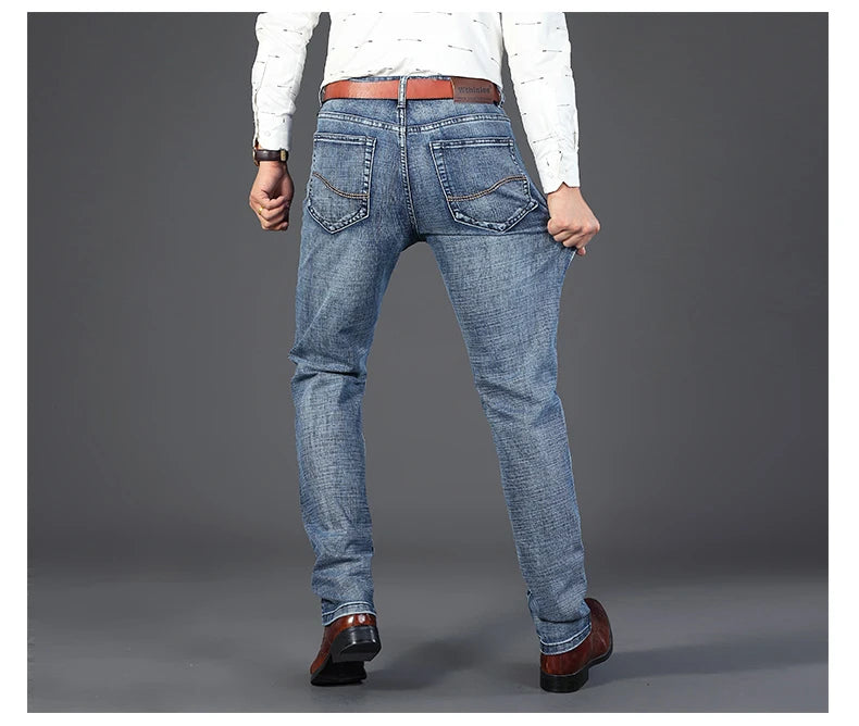 2024 Wthinlee Men's Casual Fashion New Elastic Jeans Pants Work Jeans Classic Men's Fashion Brand Versatile Clothing Blue Black