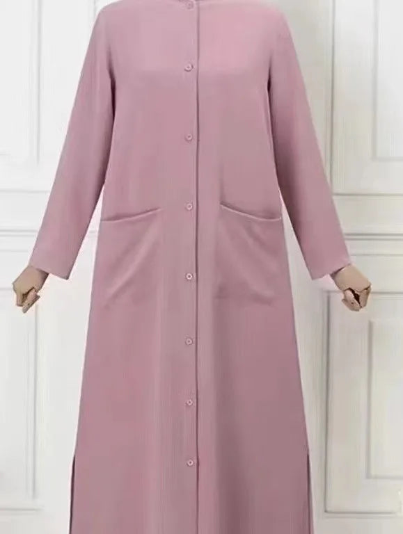 2024 Vintage Long Dress for Women Muslim Abaya Hajib Long Sleeve O-Neck Shirt Dress Females Casual Maxi Dress Arabic Modest Robe