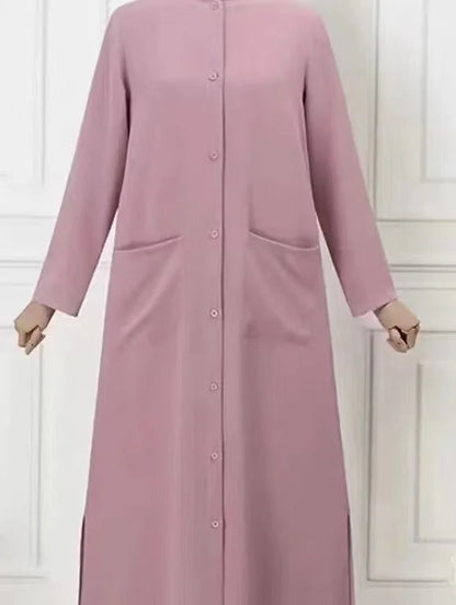 2024 Vintage Long Dress for Women Muslim Abaya Hajib Long Sleeve O-Neck Shirt Dress Females Casual Maxi Dress Arabic Modest Robe