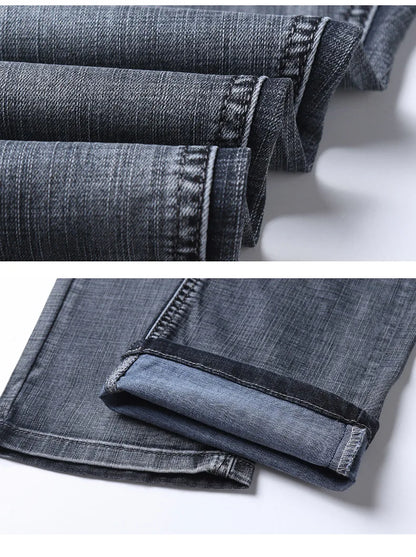 20234 Brand Men's Stretch Loose Straight Fit Jeans Men's Business Casual Denim Pants Brand New Style Trousers Mens Wear Grey