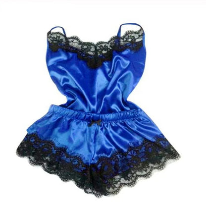 Women's Sleepwear Sexy Lace Satin Pajama Sets Ladies Nightwear Sleeveless Tops+Shorts 2 Pcs Sets for Women Pijama