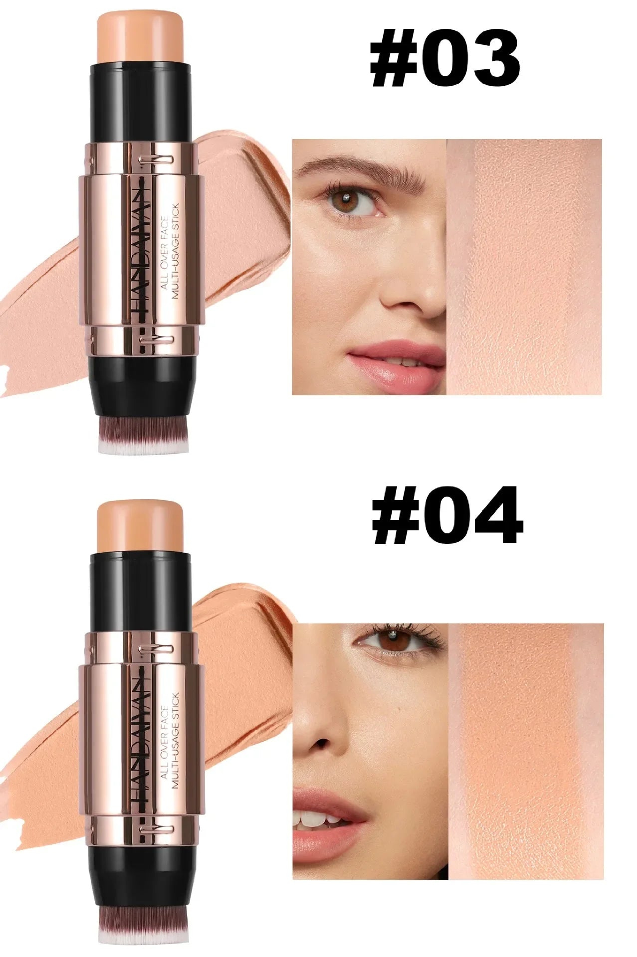 Double-headed Face Bronzer Highlighter Stick Concealer with Brush Face Contour Cream Moisturizing Natural 3D Nose Shadow Makeup