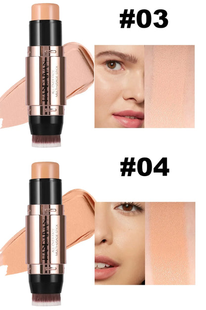 Double-headed Face Bronzer Highlighter Stick Concealer with Brush Face Contour Cream Moisturizing Natural 3D Nose Shadow Makeup