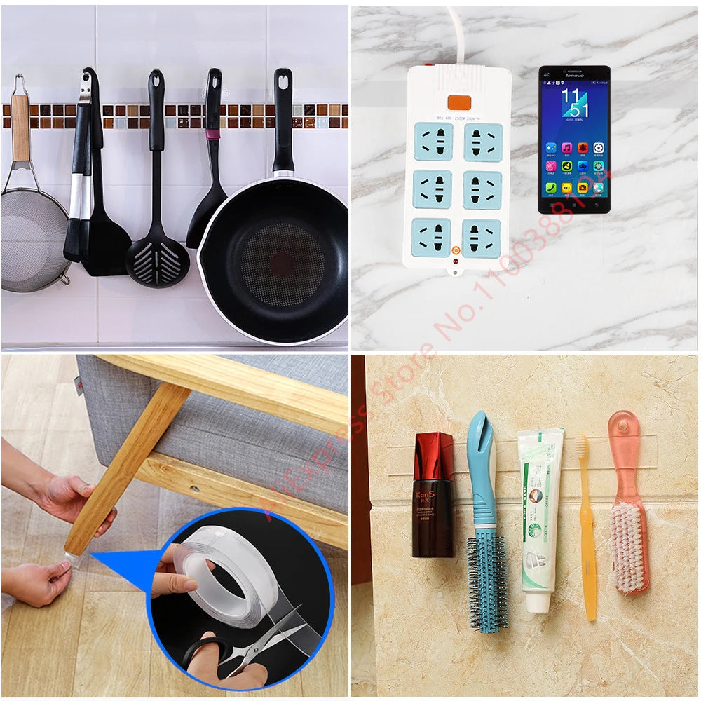 Multifunctional Double Sided Adhesive Tape Waterproof Reusable Wall Stickers Transparent Strong Sticky Glue Car Bathroom Kitchen