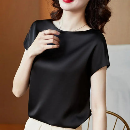 O Neck Lady T-shirt Blouse Spring Women Casual Solid Color Short Sleeve Blouses Shirts Loose Pullover Tunic Blusas Women Clothes