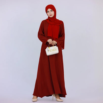 2025 Fashion Simple Muslim Dress Solid Abaya Arab Turkey Dubai Kaftan Modest Long Sleeve Maxi Dress Islamic Clothing LR593