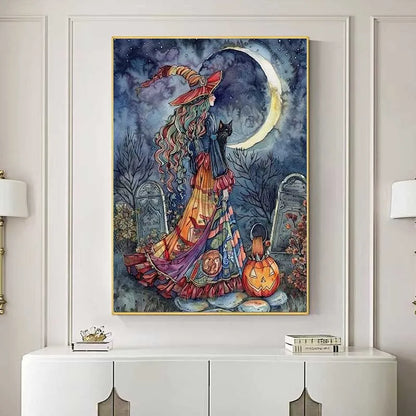 Witch 5D DIY Diamond Painting Kit Spooky Ghost Diamond Embroidery Full Diamond Mosaic Art Picture Halloween Decoration Sticker