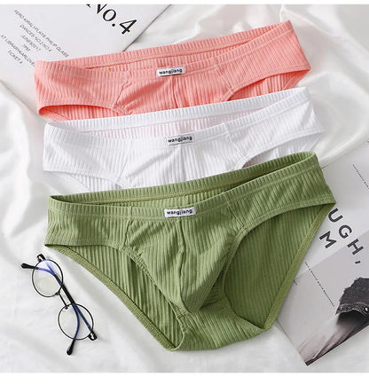 Cotton Briefs Men Sexy Bulge Pouch Underwear Sweat Absorption Underpants Breathable Panties Striped Knickers Male Soft Lingerie
