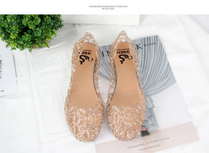 Summer women sandals flat-soled crystal clogs hollow flat-soled slip-ons shallow mouth Roman jelly shoes beach sandals