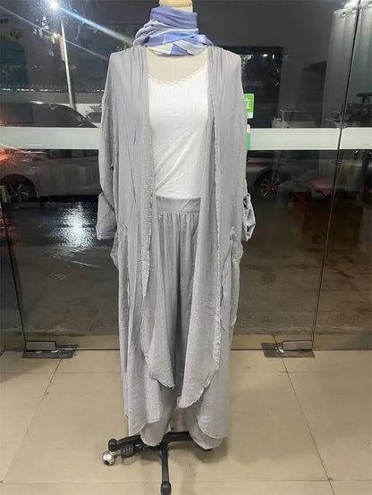 Eid Muslim Women Blouse Two Piece Set Abaya Long Shirt Wide Leg Pant Suits Ramadan Arabic Dubai Modest Musulman Ensembles