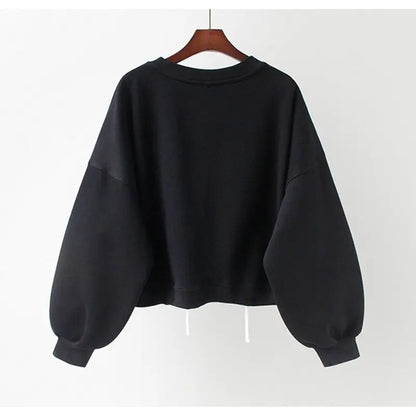 Y2k Sweatshirt For Women Short Embroidery Spring Autumn New Loose Korean Fashion Long Sleeve Drawstring Pullover Top Woman