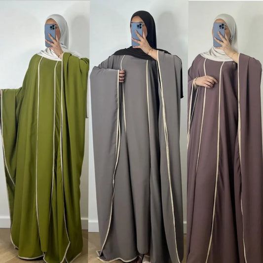 Muslim Women Dress Two Piece Set Eid Ramadan Morocco Dubai Open Abayas Vestidos Arab Cardigan Robe Suit Islam Modest Kaftan