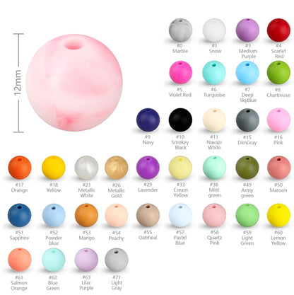 50Pcs 12mm Baby Silicone Beads BPA Free Baby Round Beads Teether Teething Pearl Ball Food Grade For Necklace Pacifier Chain Toys