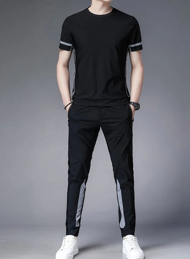 Tracksuit Sportswear Pants Sets Grey Men's Clothing Jogging T Shirt Man No Logo Sports Suits Fashion Top Summer Regular Fit Slim