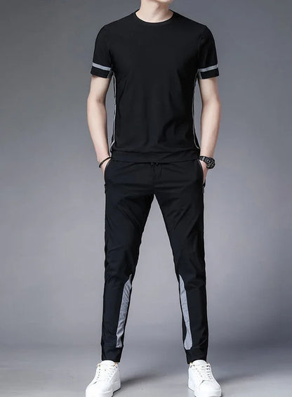 Tracksuit Sportswear Pants Sets Grey Men's Clothing Jogging T Shirt Man No Logo Sports Suits Fashion Top Summer Regular Fit Slim