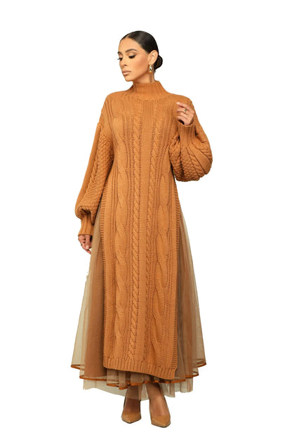 Muslim Women Knitting Dress Modest Robe Vestidos Dubai Saudi Arabic Morocco Abaya Jalabiya Eid Ramadan Knitted Dresses Abayas