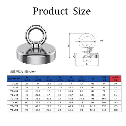 2024 Super Strong Neodymium Fishing Magnet Hook N52 Iman Rare Earth Magnet With Countersunk Hole imanes Magnetic Salvage Magnet