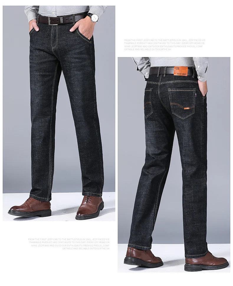 2024 NEW Men's Fashion Business Jeans Classic Style Casual Stretch Slim Jean Pants Male Brand Denim Trousers Black Blue