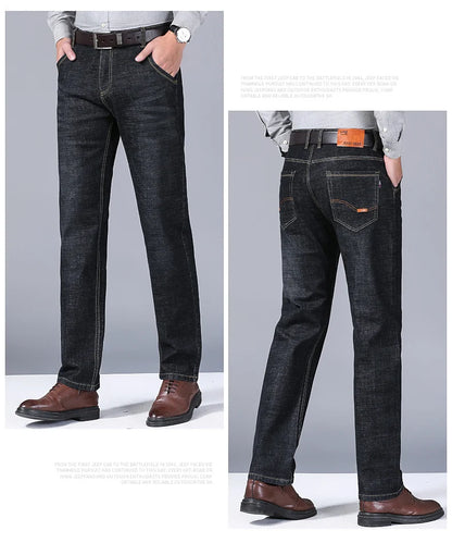 2024 NEW Men's Fashion Business Jeans Classic Style Casual Stretch Slim Jean Pants Male Brand Denim Trousers Black Blue