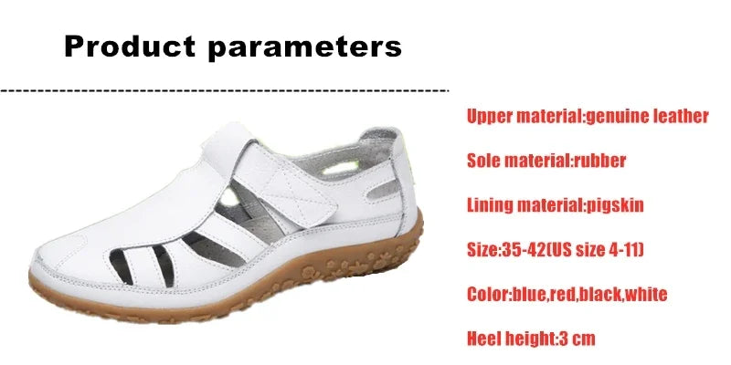 Women Ladies Female Mother Genuine Leather Shoes Sandals Gladiator Summer Beach Cool Hollow Soft Hook Loop Shoes