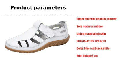 Women Ladies Female Mother Genuine Leather Shoes Sandals Gladiator Summer Beach Cool Hollow Soft Hook Loop Shoes