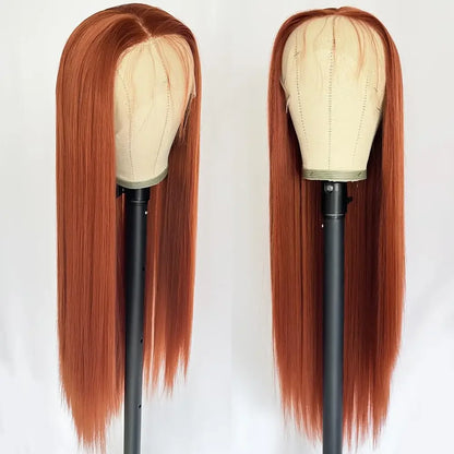 Ginger Orange Color Long Straight Hair 13*4 Lace Front Wigs Copper Red Hair Glueless Pre Plucked Synthetic Lace Front Wigs