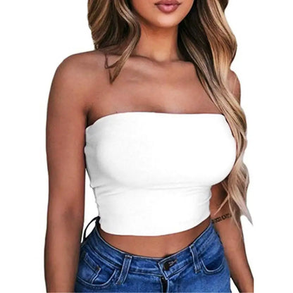 Women Solid Color Tube Tops New Yoga Sports Women's Wrapped Vest Mini Bustier Slim Elastic Tube Tops Strapless Cropped Tank Top