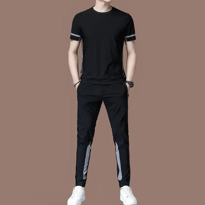 Tracksuit Sportswear Pants Sets Grey Men's Clothing Jogging T Shirt Man No Logo Sports Suits Fashion Top Summer Regular Fit Slim