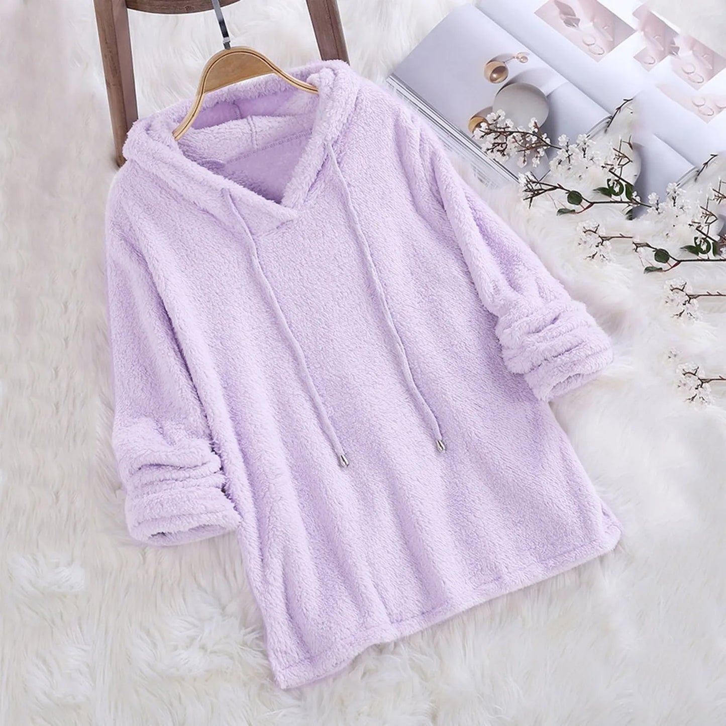 Long Sleeve Plush Hoodies Large Size 2xl Womens Casual Solid Hooded Sweatshirts Tops Cotton Sweatshirt Sudaderas De Mujeres
