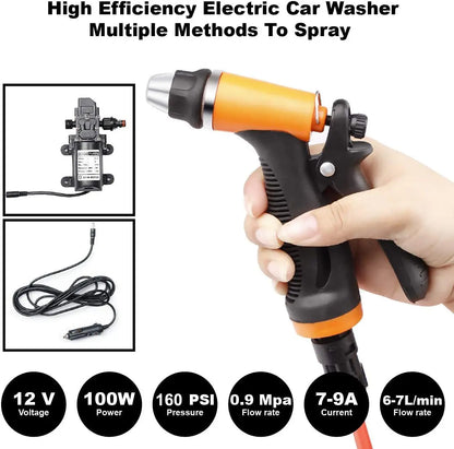 100W Portable 12v Car High Pressure Cleaning Pump Kit 160PSI Electric Cleaning Pump Car Garden Pet Cleaning