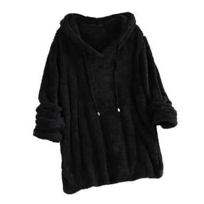Long Sleeve Plush Hoodies Large Size 2xl Womens Casual Solid Hooded Sweatshirts Tops Cotton Sweatshirt Sudaderas De Mujeres