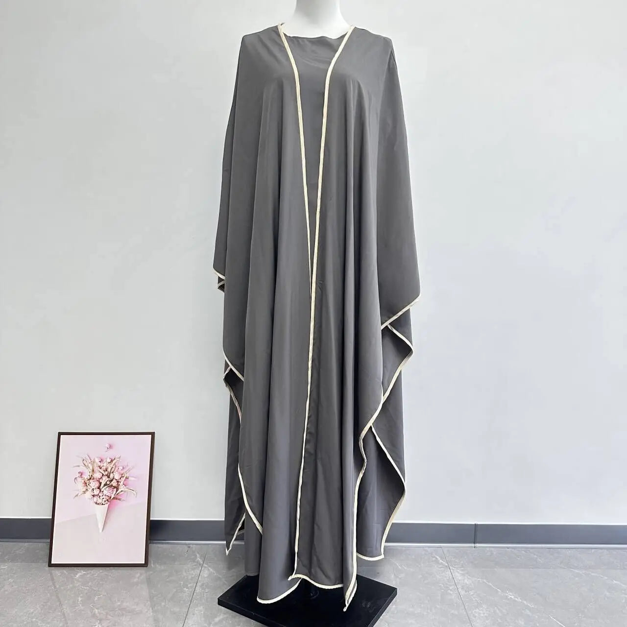 Muslim Women Dress Two Piece Set Eid Ramadan Morocco Dubai Open Abayas Vestidos Arab Cardigan Robe Suit Islam Modest Kaftan