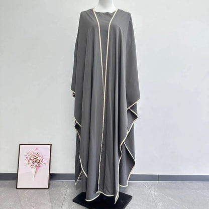 Muslim Women Dress Two Piece Set Eid Ramadan Morocco Dubai Open Abayas Vestidos Arab Cardigan Robe Suit Islam Modest Kaftan