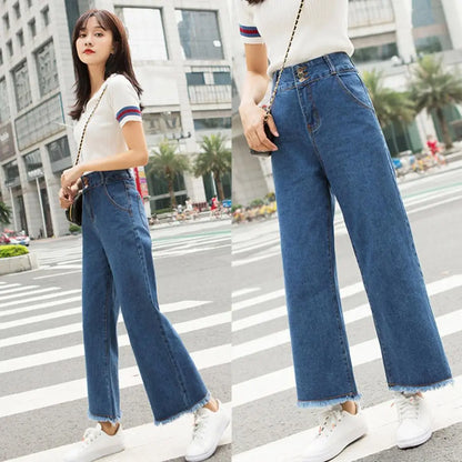 Women High Waist Straight Loose Wide Leg Casual Denim Jeans
