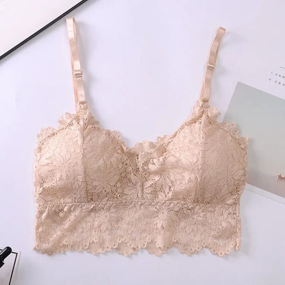 Lace Bra for Women Sexy French Lingerie Bralette Seamless Crop Top Corset Unwired Underwear Female Intimates Embroidery Tube Top