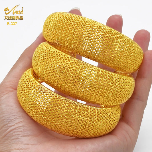 ANIID Dubai 24k Golden Cuff Bangles For Women African Luxury Charm Bracelet Bangles Nigerian Wedding Gold Color Jewelry Gifts