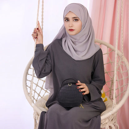 2025 Fashion Simple Muslim Dress Solid Abaya Arab Turkey Dubai Kaftan Modest Long Sleeve Maxi Dress Islamic Clothing LR593