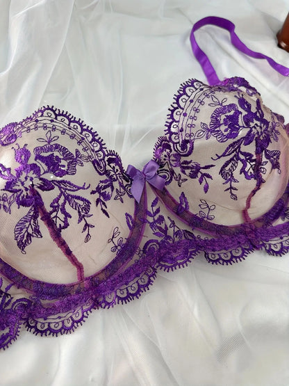Ellolace Fancy Lingerie Lace Embroidery Fairy Seamless Tulle Underwear See Through Exotic Sets Floral Beautiful Bilizna Set