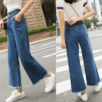 Women High Waist Straight Loose Wide Leg Casual Denim Jeans