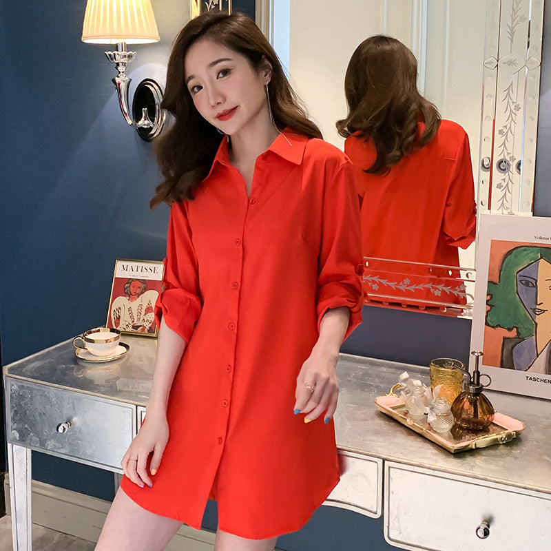 Mid-Length White Shirt Women BF Sexy Shirt Pajamas Female Skirt Ladies Tops Loose 2023 Autumn Clothing Women Shirts and Blouses